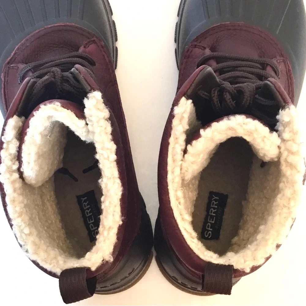 🆕 Sperry Duck Boot Sz 12 Float Lined Leather Waterproof Lace-up Brown/Burgundy